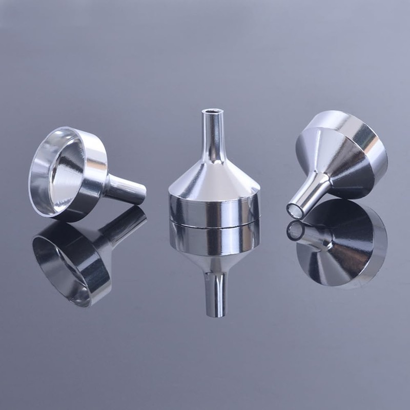3-Piece Mini Funnel Set ，Silver Aluminum Tiny Funnels for Small