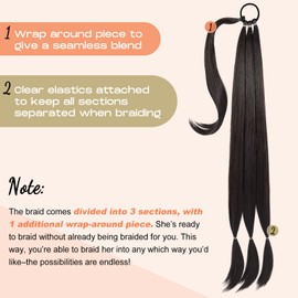 SEIKEA 2PCS Long Braid Ponytail Extension with Hair Tie Long Straight Wrap Around Hair Extensions Ponytail Natural Soft Synthetic Hair Piece Daily Wear Black Brown 20 Inch (After Braided 16 Inch)