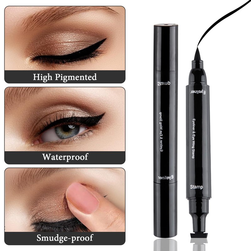 LINXINS 2 in 1 Winged Eyeliner Stamp, Waterproof Liquid Eyeliner