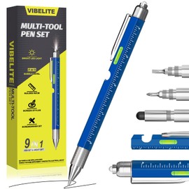 VIBELITE Gifts for Men, The 9-in-1 Multitool Pen, featuring an LED light, stylus, level, and screwdrivers, Ideal for Father's Day, birthdays, dads, husbands, men, Blue.