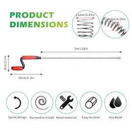 Jyvlucient Drain Snake Unblocker Wire Tools Drain Rods Snake Professional Sink Unblocker Drain Auger Spring with Claw for Kitchen Sink Washbasins Toilet Tub Shower Basins （3m * 11mm）