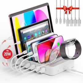 Unitek 2023 USB PD Charging Station, 6 Ports, PD20W x 2 + 4 USB A, Desktop Charging Stand, 120 W, PSE Certified, 6 Devices Simultaneously Charging, 1.5A, 2.4A, 3A, Smart IC, Compatible with Multiple