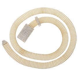 3/4" Rhinestone Encrusted Rectangular Mesh Metal Ball Chain Belt, gold w/clear stone | one size up to 36"