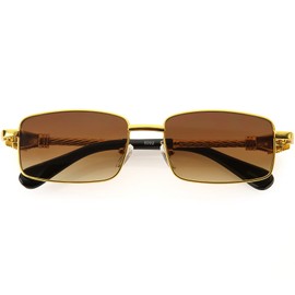zeroUV - Luxe Bold Metal Jaguar Detailed Square Sunglasses D289 (Gold/Amber)