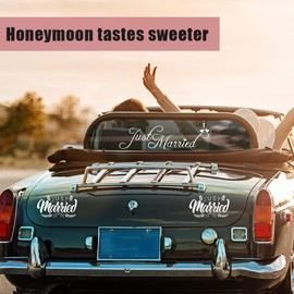 Just Married Car Decals, 3 Pcs Just Married Car Decoration Wedding Car Decorations Just Married Car Window Stickers for Honeymoon Wedding