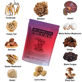 60 Gummies Nutrition Mushroom Gummies for Adults, 12 in 1 Mushroom Blend with Lions Mane, Turkey Tail, Organic Reishi, Cordyceps, Immune Support & Energy Boost