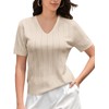DAIMIDY Women's Short Sleeve V Neck Sweaters Cable Knit Hollow