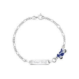 UNICORNJ Sterling Silver 925 Engravable ID Bracelet Figaro Chain for Girls Boys Motorcycle with Blue Enamel 6.5" - Engraved