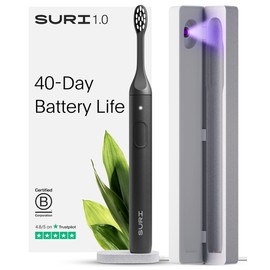 SURI 1.0 Sonic Electric Toothbrush with UV Cleaning Travel Case |1 Month+ Battery | Designed in California | Electric Toothbrush for Adults | Travel Toothbrushes | Tooth Brush | Black
