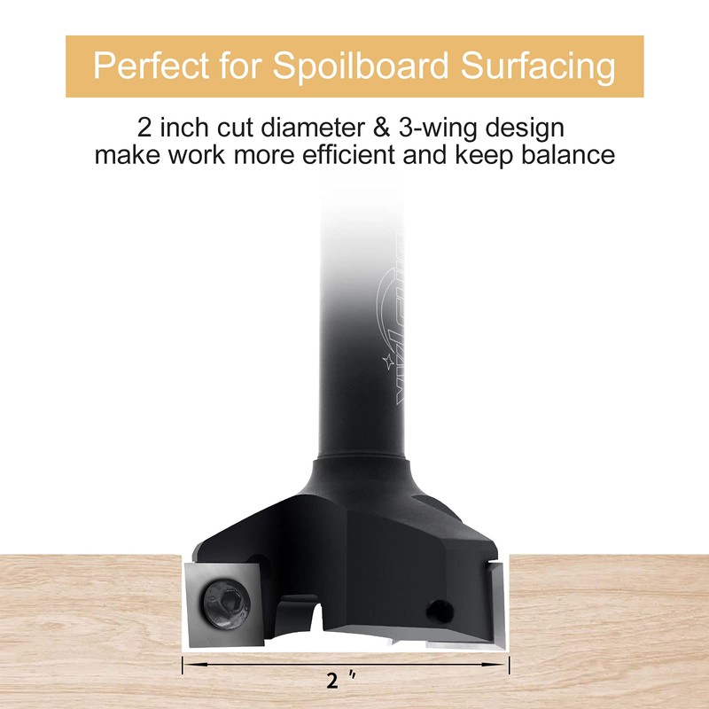 CNC Spoilboard Surfacing Router Bit, 1/2" Shank 2" Cutting Diameter,