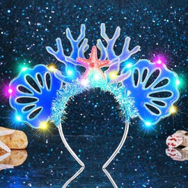 JEAIRTS Light Up Shell Headband Glowing Starfish Ocean Hair Band Led Mermaid Costume Hair Accessories for Women