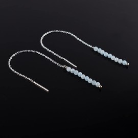 QNAVIC Natural Aquamarine Earrings For Women, Dainty Threader Earrings, Gemstone Beads March Birthstone Crystal, Chakra Energy Healing Jewelry in Silver Plated, Birthday Gift
