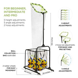 ZivPlay Volleyball Setter Training Equipment Volleyball Setting Trainer Setter Net with 2 Target Hoop Size 5 Angle and Height Adjustments Ball Collection Bag