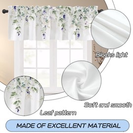 Spring Kitchen Valances Decorative Short Half Window Curtain Printed Topper Curtain Watercolor Window Treatment for Living Room Bedroom Cafe Lavender Leaves