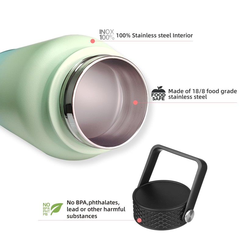 BJPKPK Botellas de Agua Aisladas con Popote y 3 Tapas,