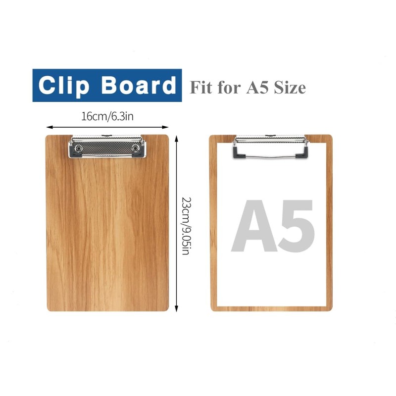 DONGLI 5 Pack A5 Clipboard,Wooden Clipboards with Low Profile Clip