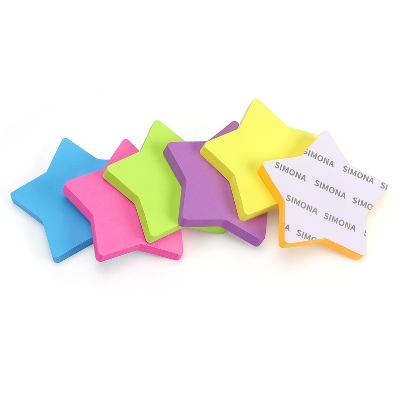 SIMONA Star Shape Sticky Notes 6 Color Bright Colorful Sticky