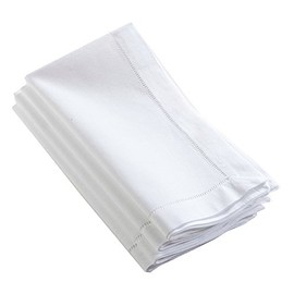 Fennco Styles 100% Pure Linen Delaney Hemstitch Classic Cloth Napkins 20" W x 20" L, Set of 4 - White Dinner Napkins for Dining Table, Family Gathering, Banquets, Holiday, Special Occasions