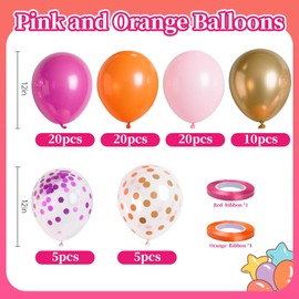 Birthday Balloons, Pack of 80, Pink Orange Balloons, 12 Inch Helium Fuchsia Pink Balloons with Confetti for Girls Women Wedding Jga Baby Shower Children's Birthday Decoration Party Decoration