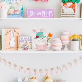 Easter Decorations Happy Easter Bunny Decor Farmhouse Wooden Easter Tabletop Cute Rabbit Spring Home Signs Tiered Tray Shelf Mantel Centerpiece Gift Ornament