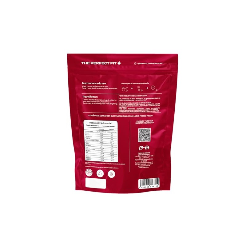B-FIT Creabeet - Creatina Monohidratada Pura en Polvo 60 Porciones