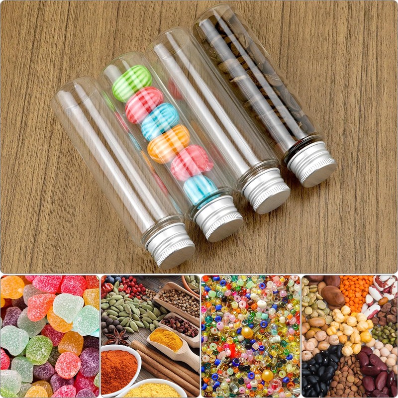 QWORK 50ml Flat Bottom Clear Plastic Test Tubes with Screw