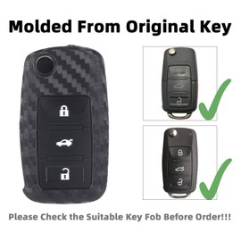 iSaddle for VW Key Fob Cover - Carbon Fiber Pattern Car Key Fob Protector for Volkswagen GTI Golf Passat Rabbit Beetle MK6 Tiguan Touran Antitheft Keyless Entry Holder Smart Key Case/w KeyChain