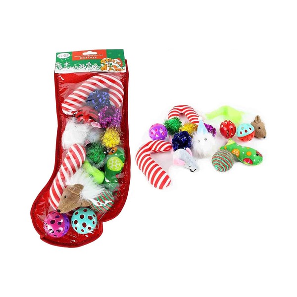 Midlee Christmas Stocking Cat Toy Gift Set (14 Toys)