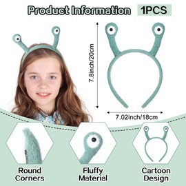 KFHENSOMR Face Wash Headband Cute Green Snail Spa Hair Bands Frog Eye Headband Fun Makeup Headbands Women Coral Fleece Elastic Headbands Creative Gift Hair Accessories for Washing Face Shower Skincare