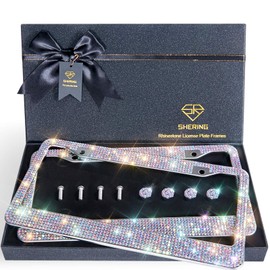 SHERING Bling License Plate Frame, 2 Pack Frame with Premium Gift Box for Women,Rhinestone Frames 1200pcs Rhinestones（Colorful Rhinestones）