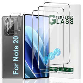 [3+2 Pack] For Note 20 Screen Protector and Camera Lens Protector, Fingerprint Unlock, Anti Scratch, Bubble Free, Easy to install, HD Clear for Note 20 Tempered Glass Screen Protector 6.7 Inch