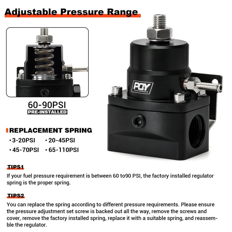 Adjustable Fuel Pressure Regulator Kit 3-110PSI AN10 Feed AN6 Return