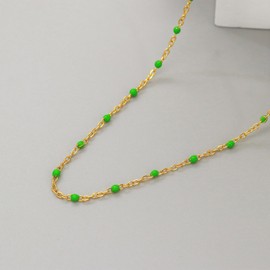 HMOOY Beaded Choker Necklace for Women, 14K Gold/Silver Plated Colorful Summer Beaded Choker Necklace Adjustable Bohemian Beads Necklace Jewelry (Gold, Green)