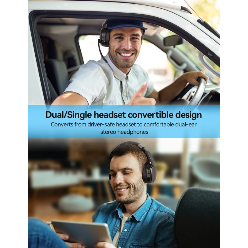 TECKNET Bluetooth Trucker Headset, Single and Dual Ear Wireless Headset