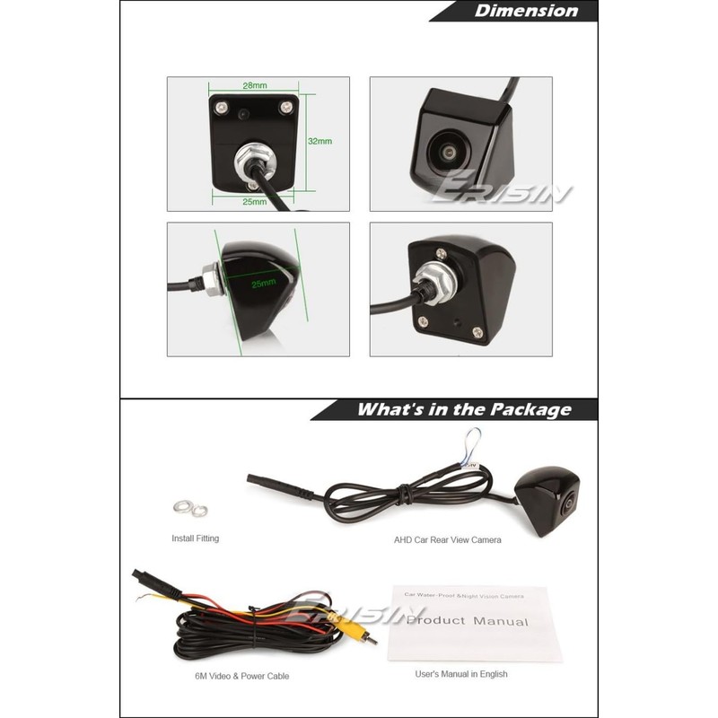 Erisin AHD 1080P 150° Fisheye Car Reversing Camera 2MP Night
