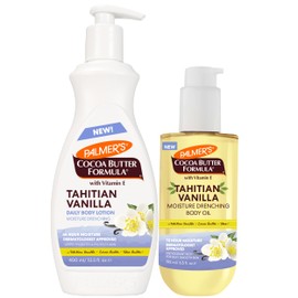 Palmer's Cocoa Butter Formula Glow & Hydrate Bundle, Tahitian Vanilla Body Lotion (13.5 Oz) + Body Oil (6.5 Fl Oz), Moisture Drenching Body Care, Nourishes & Softens for Radiant, Glowing Skin