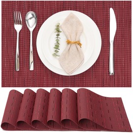 Myir JUN Set of 6 Washable Placemats, Woven, Washable, Non-Slip, Heat-Resistant, Vinyl Placemats, Washable for Kitchen, Dining Table, Hotel, Place Mats 30 x 45 cm (Red)
