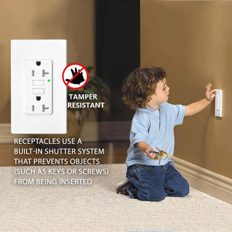 tonerprof 20 Amp GFCI Outlet Receptacle Self-Test Function LED Indicator