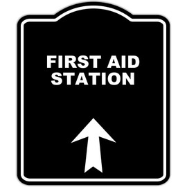 FIRST AID STATION Black Sign Arrow Up Aluminum Composite Sign 8.5 x 10 inches