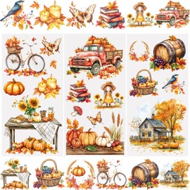 WANDIC 3 Sheets Rub On Transfer Stickers, Autumn Theme Decals Orange Waterproof Decorative Stickers for Album Scrapbooking Photo Window, 15 * 30cm