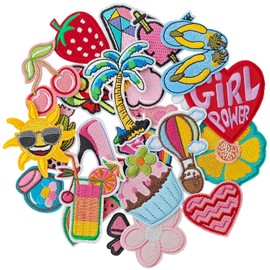 IANZE 25PCS Pink Girl Iron on Patches, Sew on Embroidered Applique Pink Patches for Clothes, Jeans, Hats, T-Shirts, Backpacks, Etc