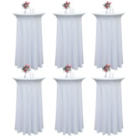 Yoquare 6 Packs White Round Cocktail Table Skirt 24"x43" – Stretch Spandex Tablecloth with Wavy Drapes, Stain & Wrinkle Resistant, Machine Washable for Wedding, Party, Bar, Banquet
