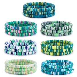 Sts Store 21 Pcs Heishi Surfer Bracelets Set Polymer Clay Heishi Beads Stretch Bracelets M