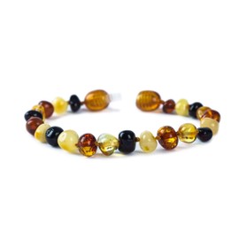 Baby J's - Multi-Coloured Bracelet/Anklet - Premium Amber Bracelet - Handcrafted with 100% Baltic Amber - Fitted with a Safety Screw Clasp - Knotted to Prevent Scattering - 14cm