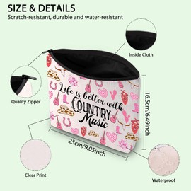 Country Music Lover Gift Country Girl Makeup Bag Life is Better with Country Music Zipper Pouch Western Rodeo Gift (Life Music UK)