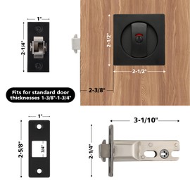 Sliding Square Pocket Door Lock with Privacy Color Indicators, 2-3/8" Backset, Fits Standard 2-1/8'' Bore Size and Door Thickness of 1-3/8" to 1-3/4", No-Handed, Matte Black