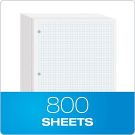 Oxford Filler Paper, 8-1/2" x 11", Graph Rule (4x4), 3-Hole Punched, 800 Sheets of Loose-Leaf Paper for 3 Ring Binders, 2 Packs of 400, White (62333)