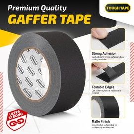 Tough Tape Matte Black Gaffers Tape 2 Inch x 30 Yards - Professional Grade, Weather & Water Resistant, Durable No Residue Gaff Tape - Easy Tear Grip for Cable, Floors & AV Gear