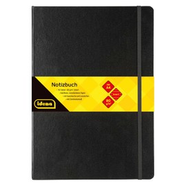 Idena 209292 DIN A4 notebook, ruled, cream-coloured paper, 192 pages, 80 gsm, black hard cover, pack of 1