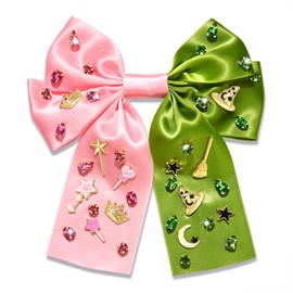 JERTOCLE Witch Princess Friendship Hair Bows for Women Girls Pink Green Crystal Witch Hat Crown Hair Clips for Elphaba Glinda Fans BFF Hair Accessories